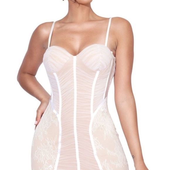 🔥Marley White Lace Mesh Midi Dress - Picture 4 of 9